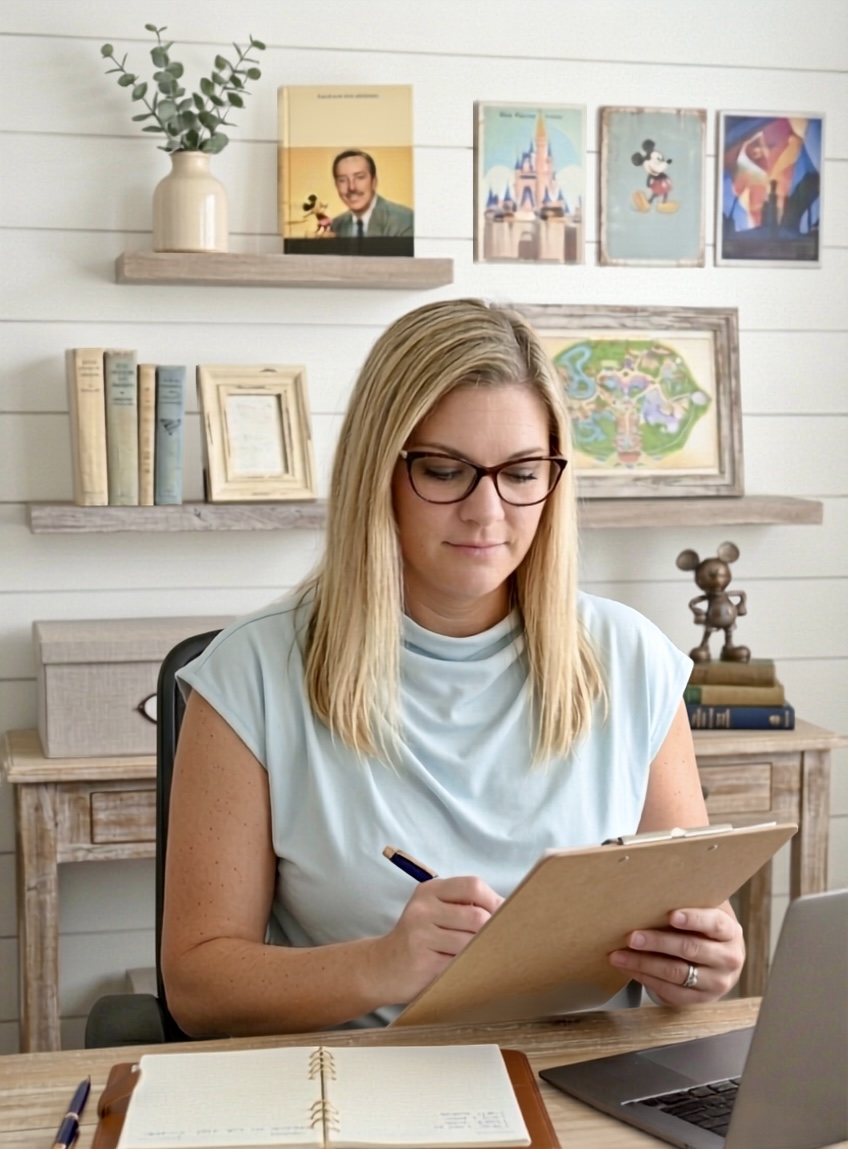 Dr. Hobson planning a neurodivergent friendly itinerary at her desk